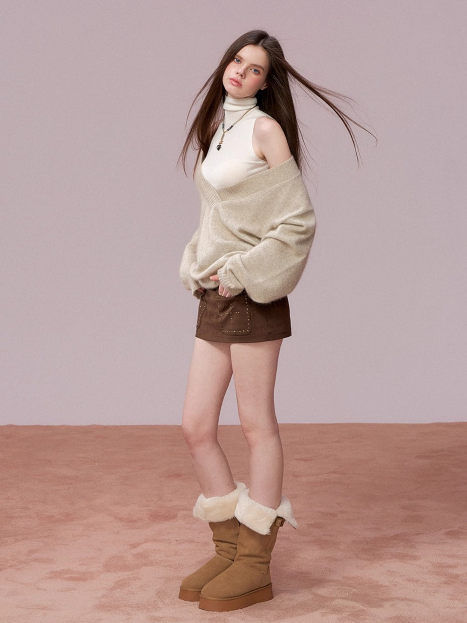 V-Neck Ribbed Knit Sweater