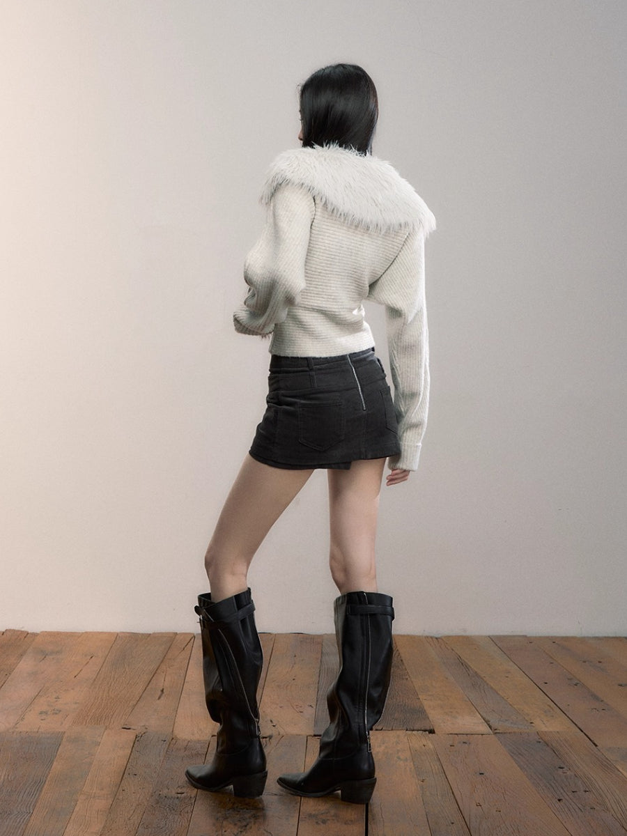 Fur Collar Oversized Sleeve Sweater Coat