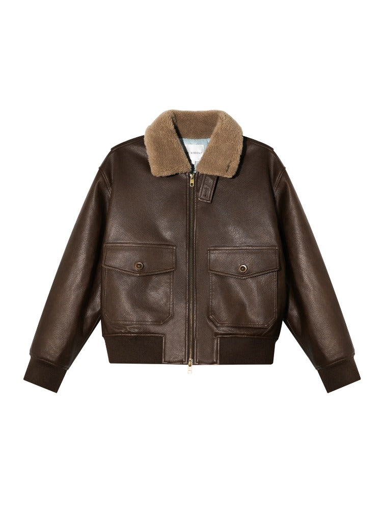 Fur-Collar Vegan-Leather Jacket