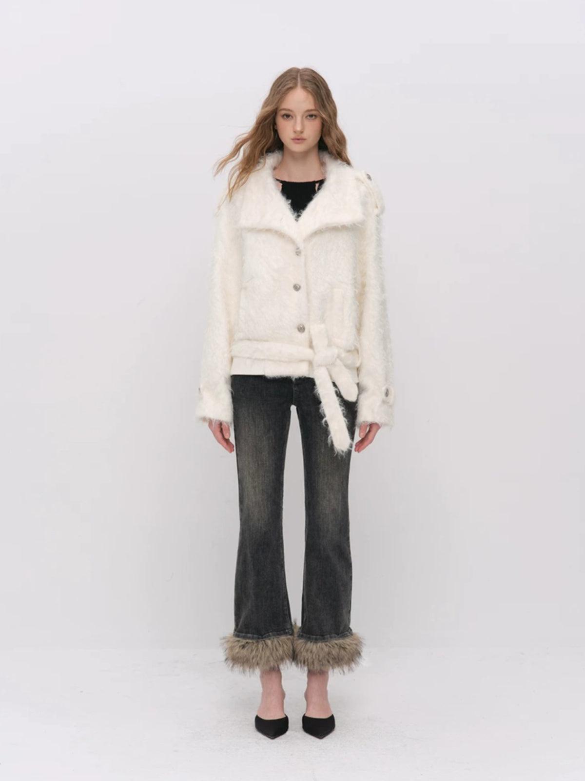 Vintage Washed Cotton Flare Jeans