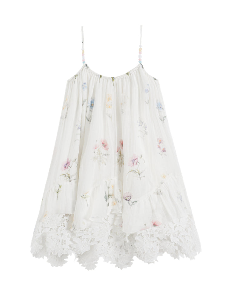 Floral Beaded Spliced Lace Strapless Dress