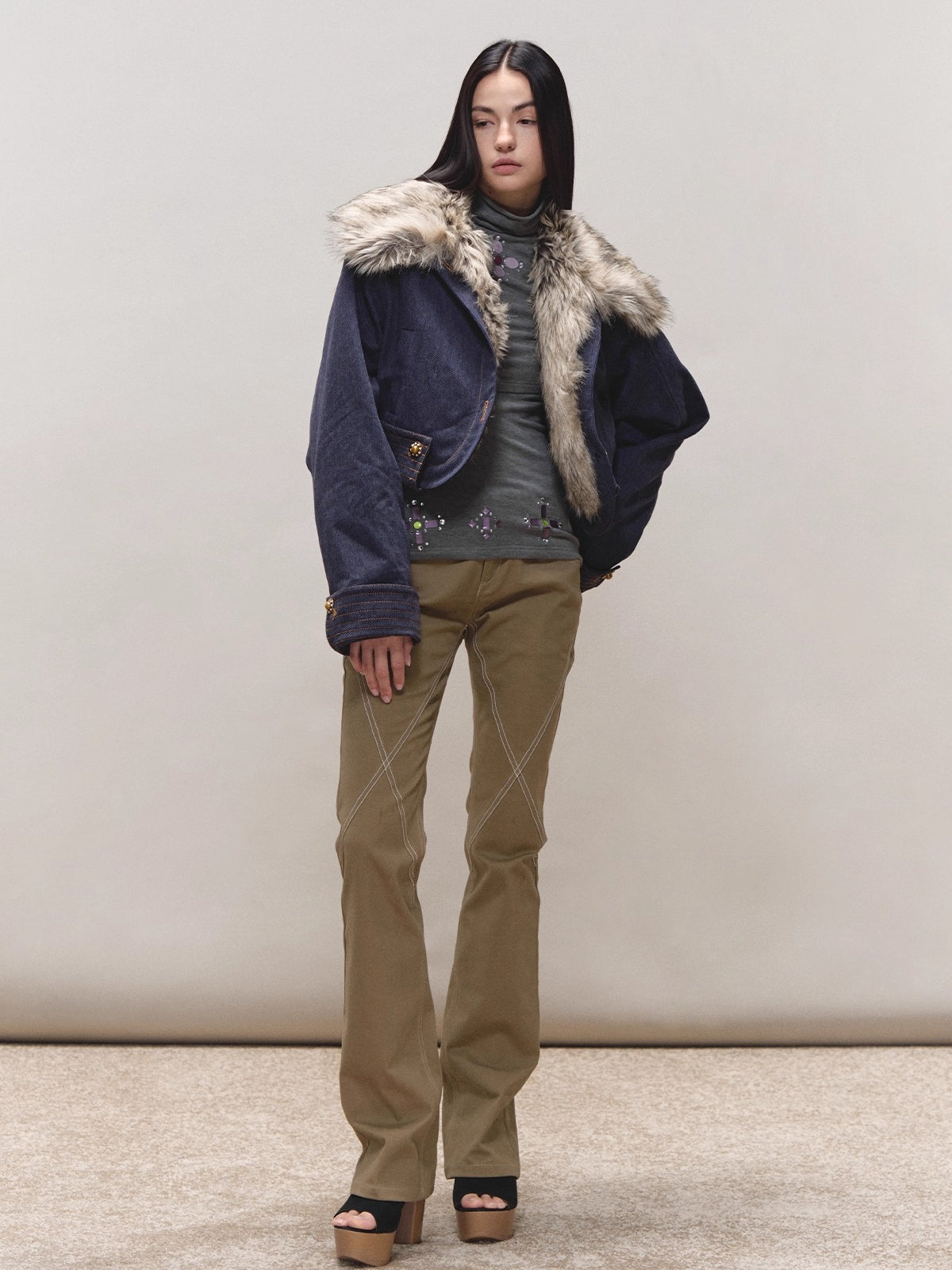 Fur-Collar Fitted Parka Jacket