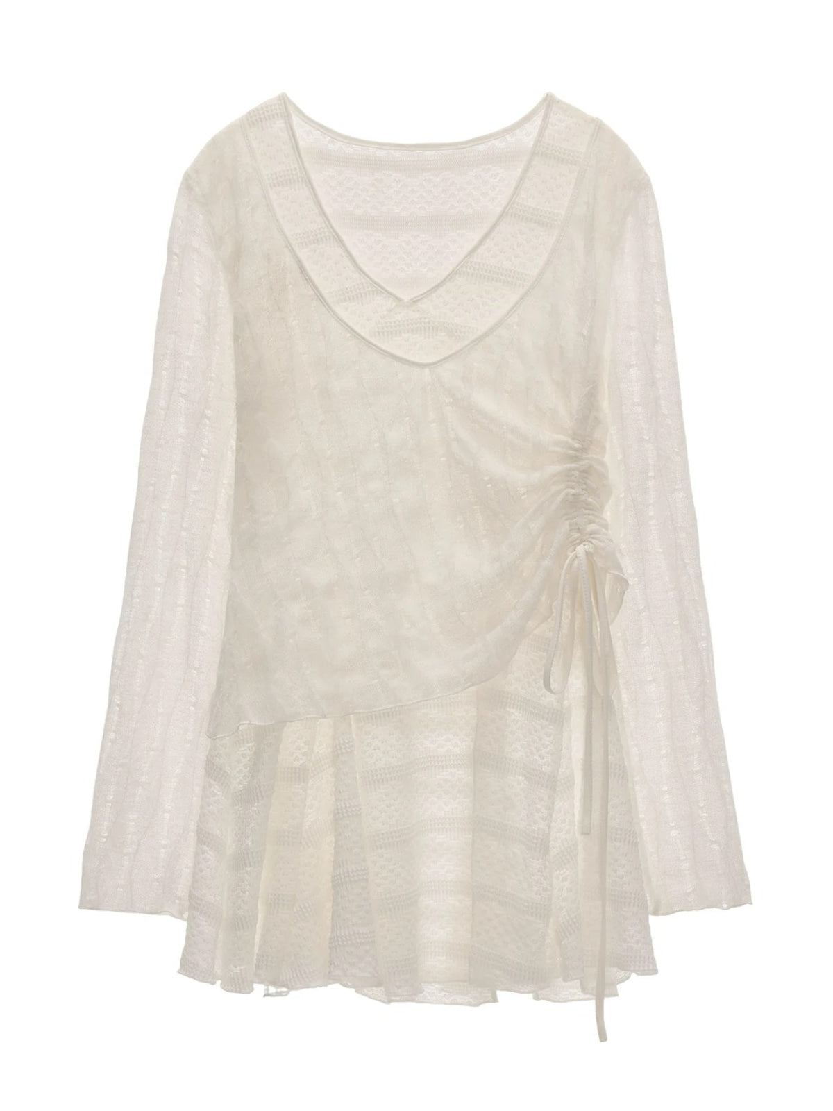 Layered V-Neck Sheer Long Sleeve Top