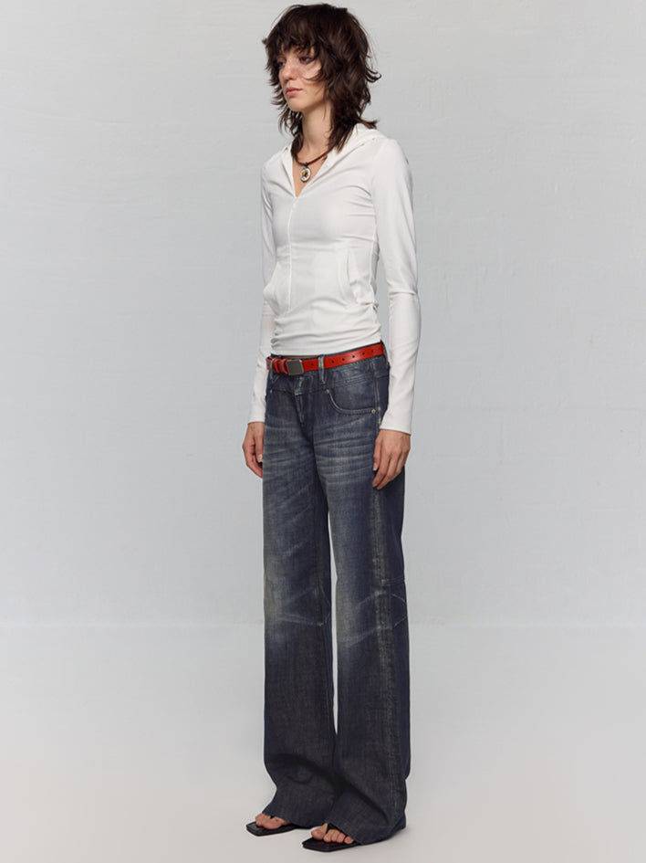 Black-Blue Low-Waist Flared & Bell-Bottom Pants Pants