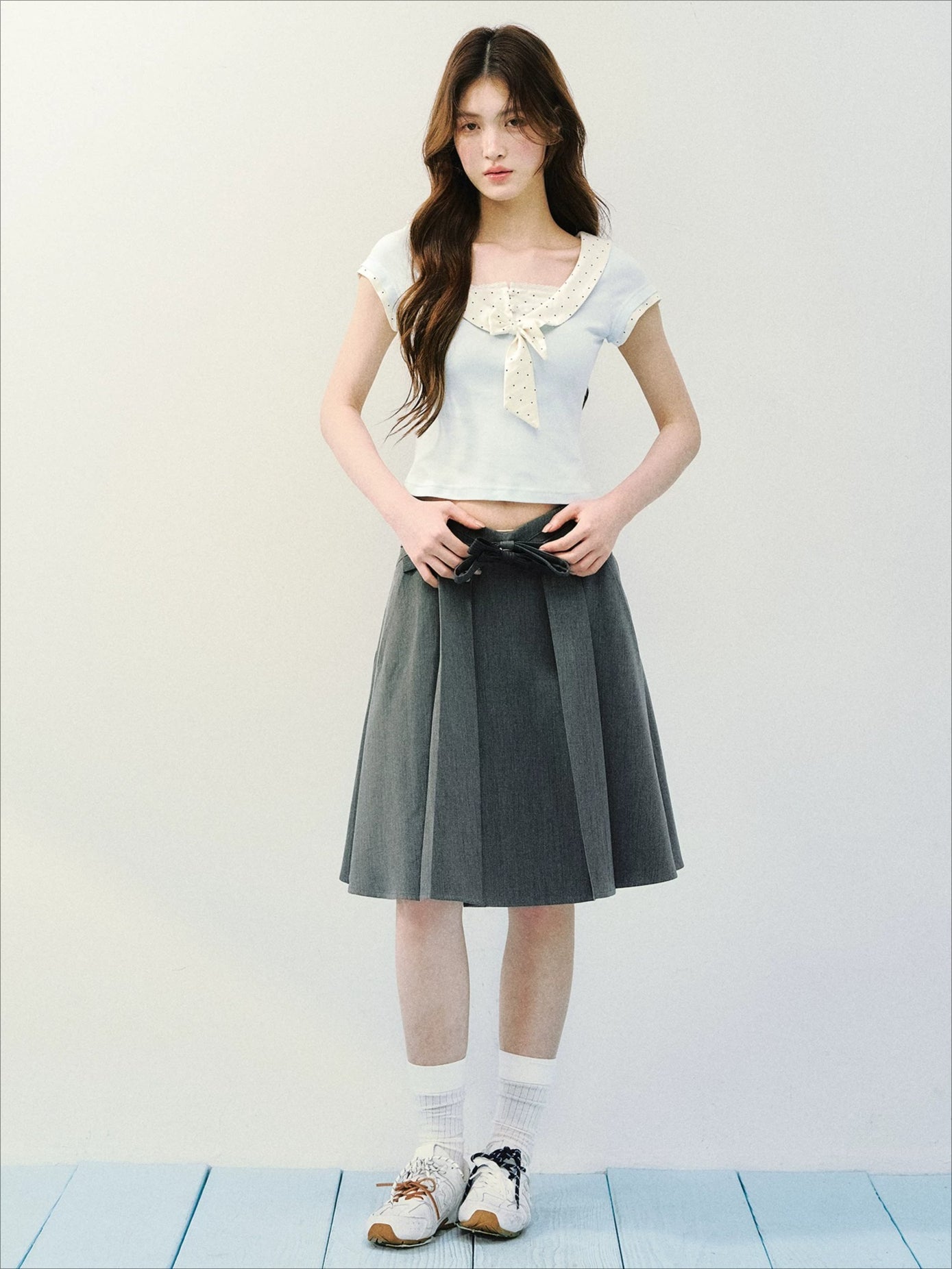 Gray Asym Pleat Midi Skirt