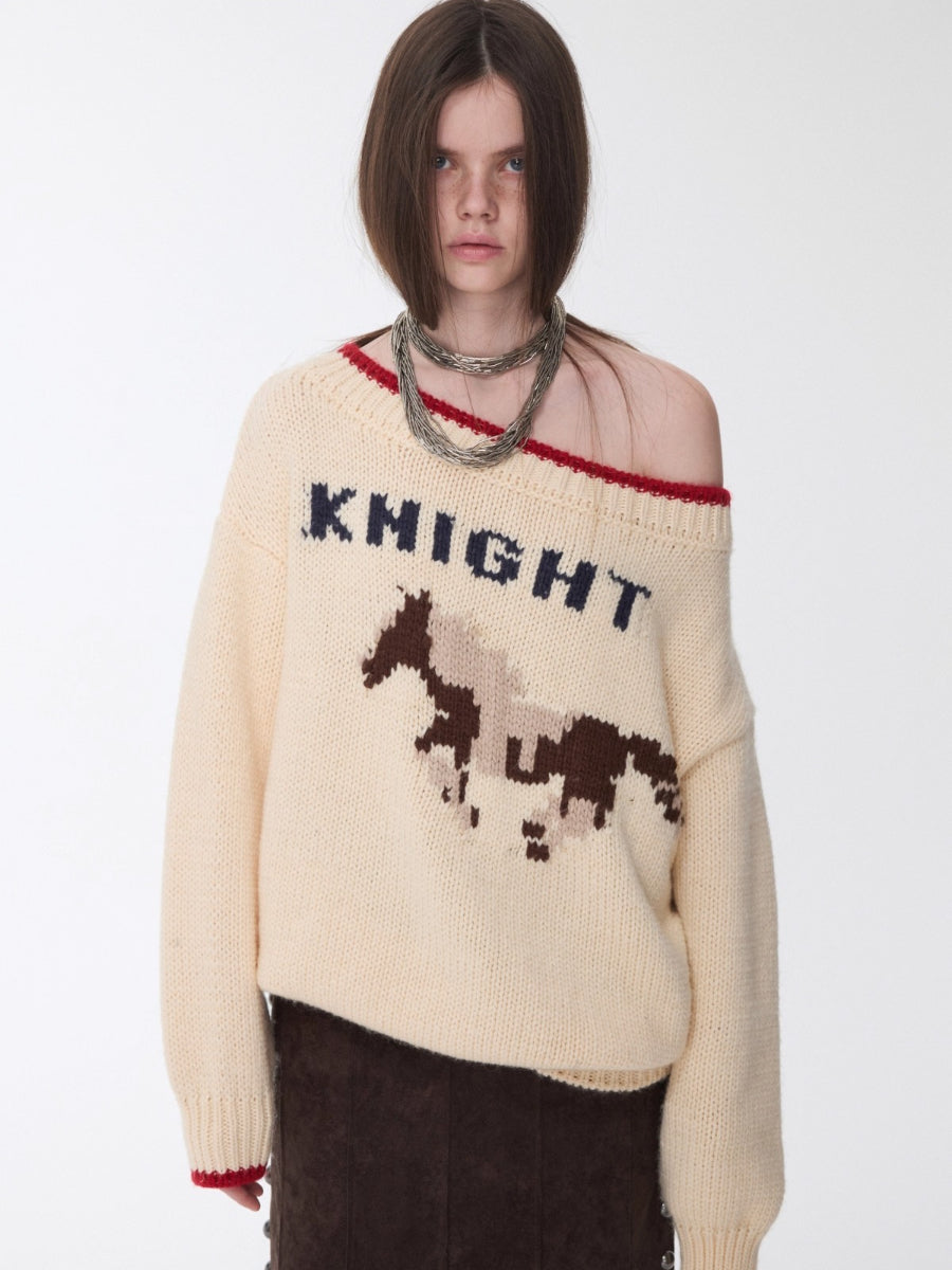 Fair Isle Icelandic Off-Shoulder Chunky Knit Sweater