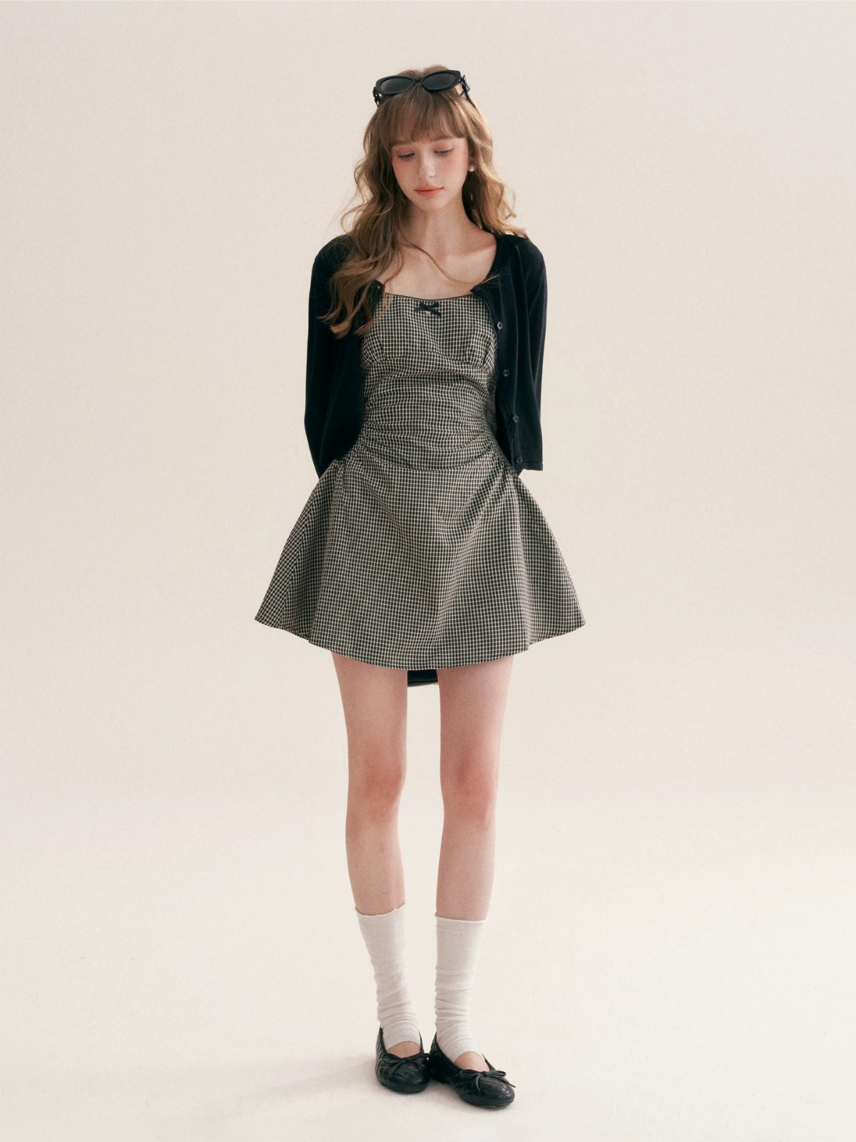 Pleated Gingham Cami Dress