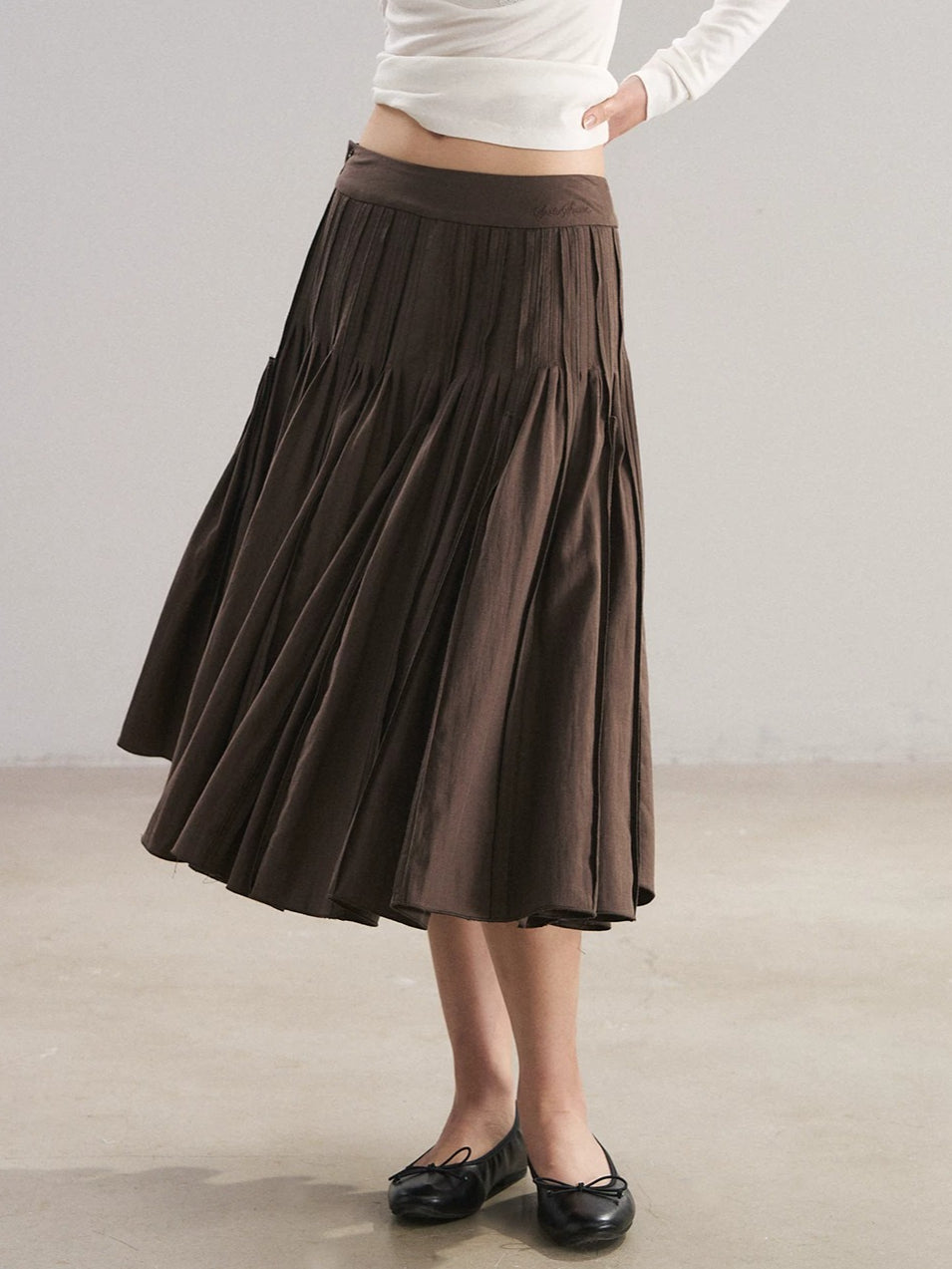 Accordion Pleat A-Line Midi Skirt