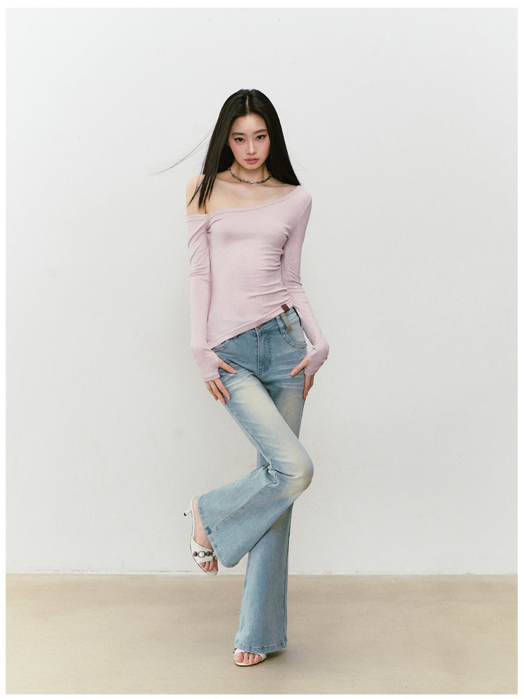 Shimmer Asymmetric Shoulder Irregular T-shirt