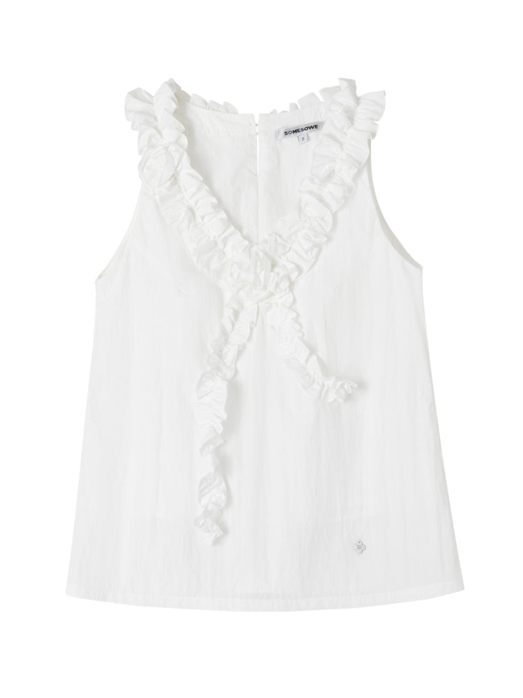 French Ruffle Lace Knotted Flower V-neck Top