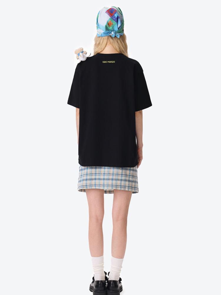 Map Illustration Crew Neck Short Sleeve T-shirt
