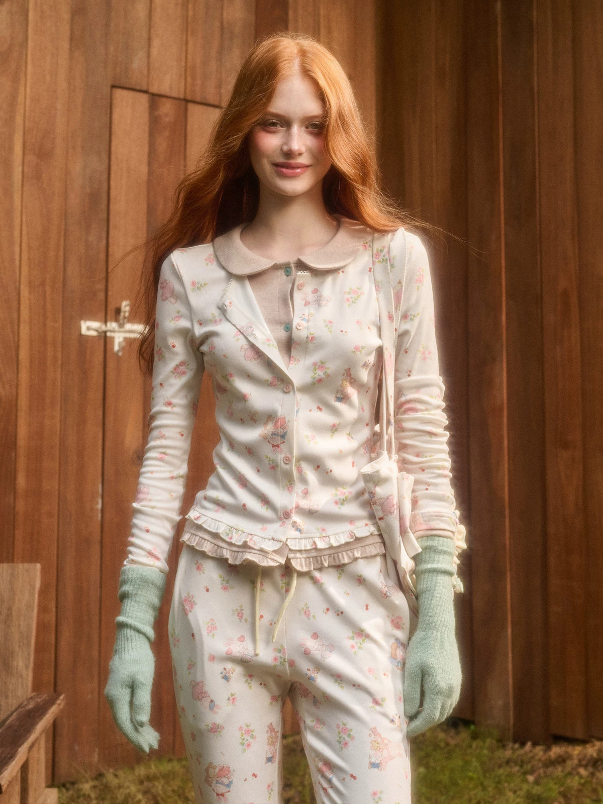 Bunny Print Cardigan & Pants Set