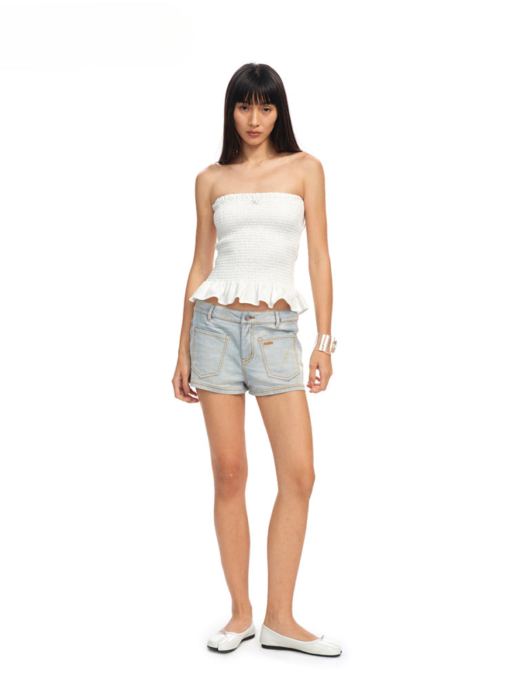 Ruffled Textured Strapless Vest