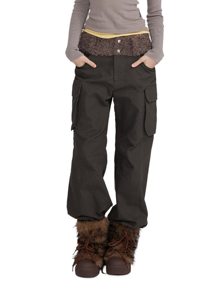 Patchwork Embroidered Pocket Cargo Pants