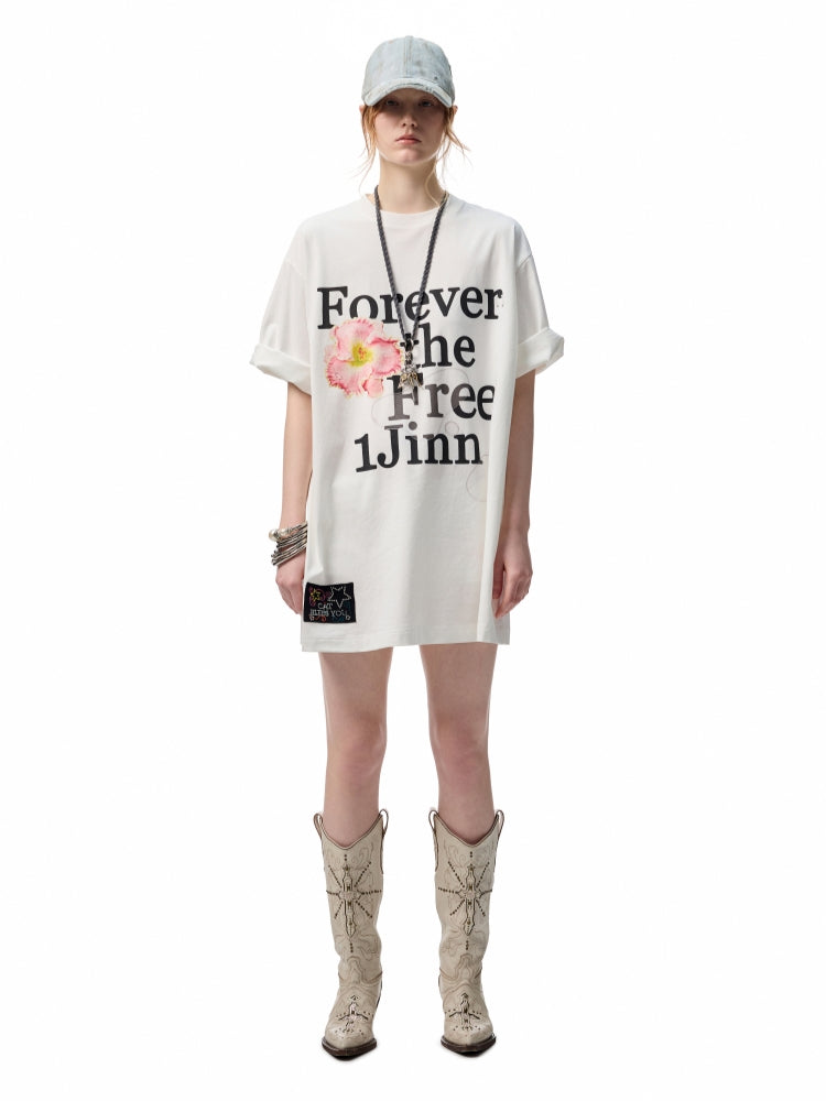Oversize Floral Alphabet Printed T-shirt