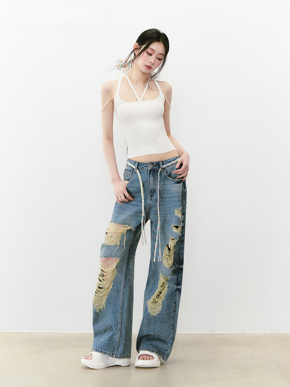 Blue Sparkly Ripped Jeans