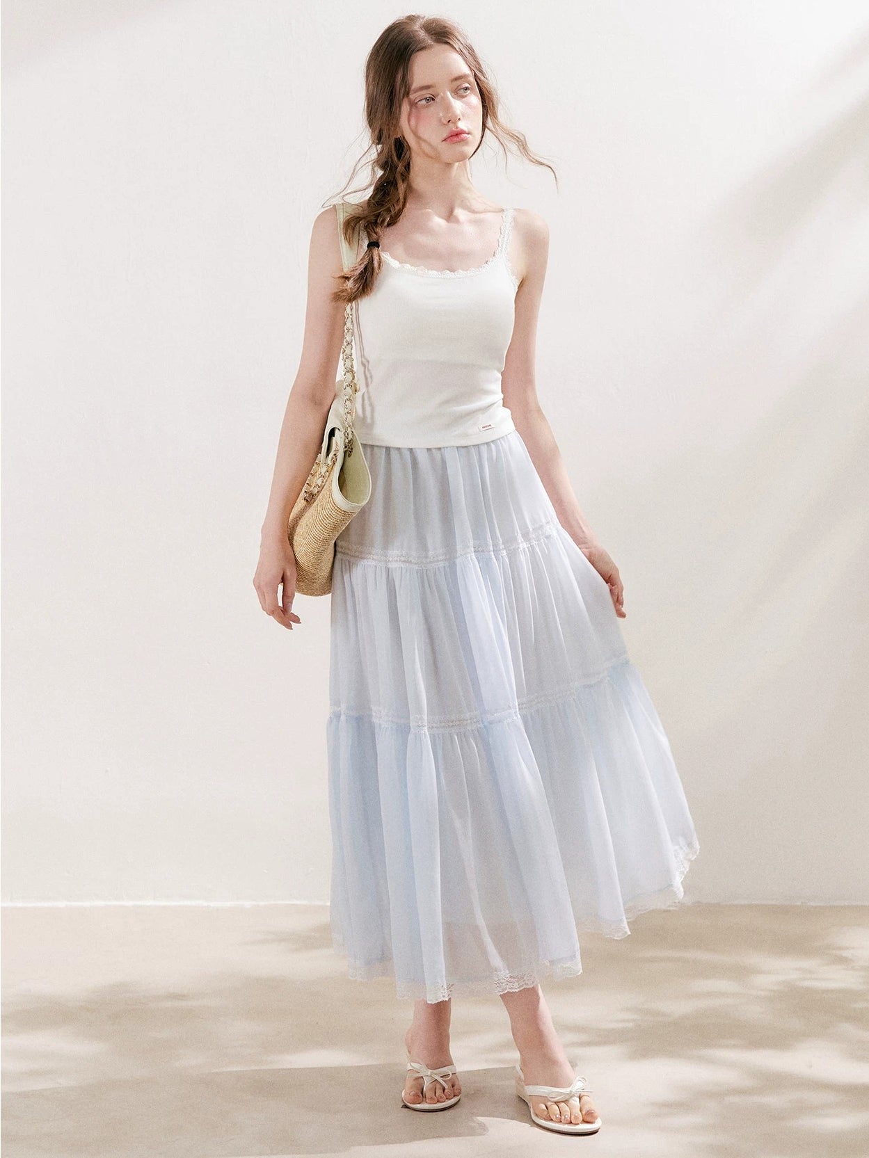 Lace Gauze Midi Skirt