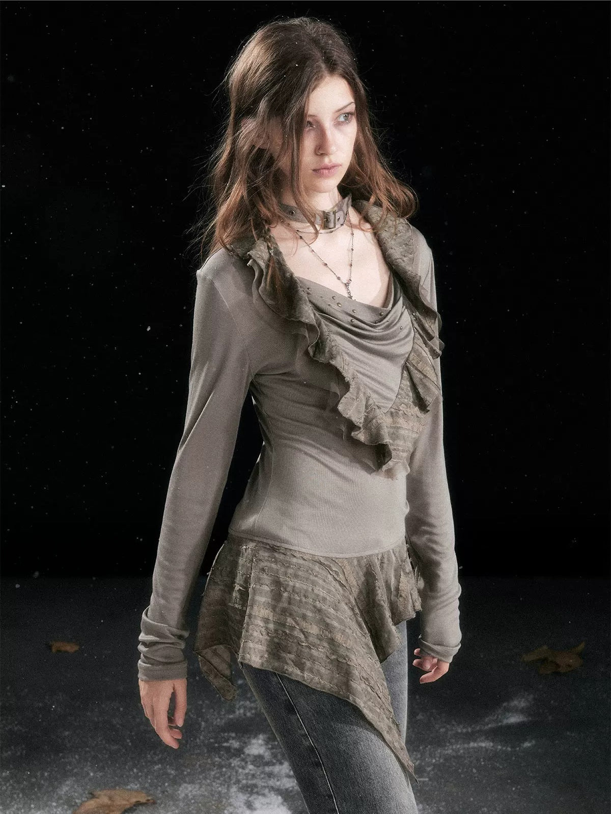 Sweet Ruffle Asymmetric Tencel Top