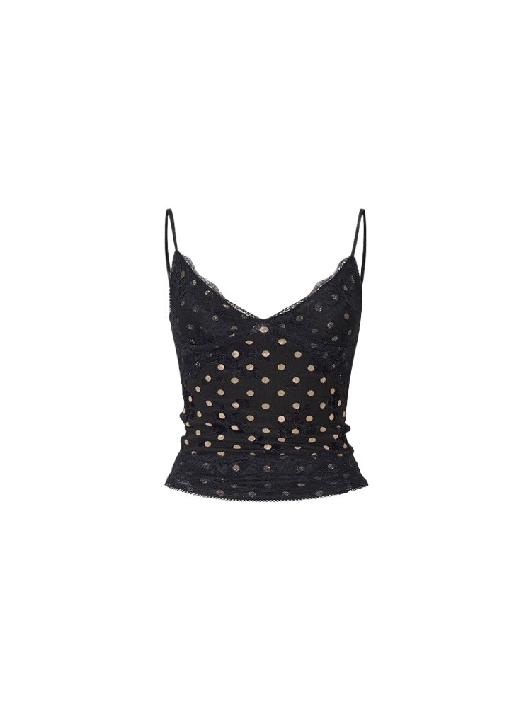 Irregular Tie-Dye Polka Dot Lace Tank Top