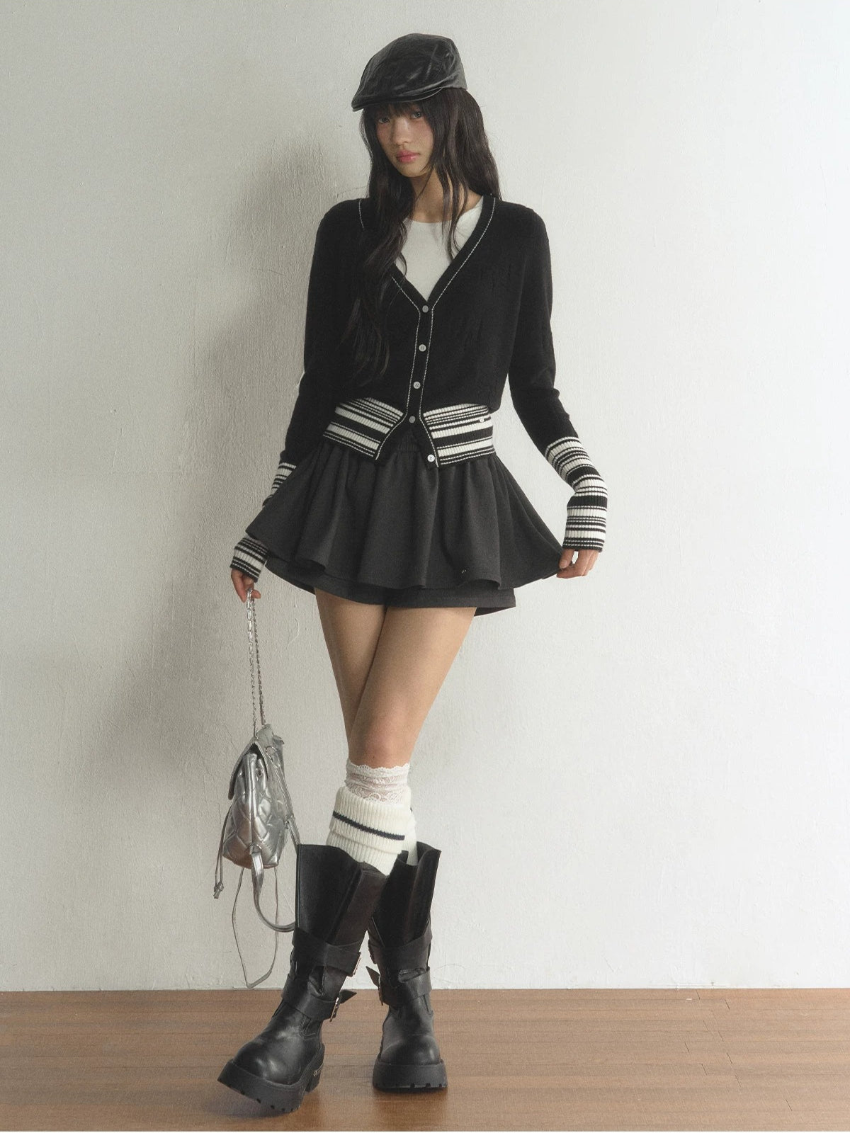 Drawstring Waist Flared Mini Skort
