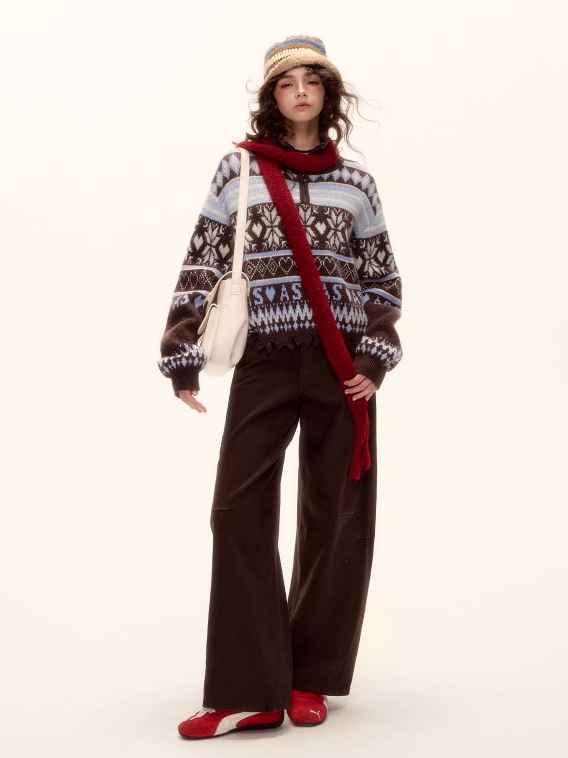 Belted Contrast Stitch Denim Pants
