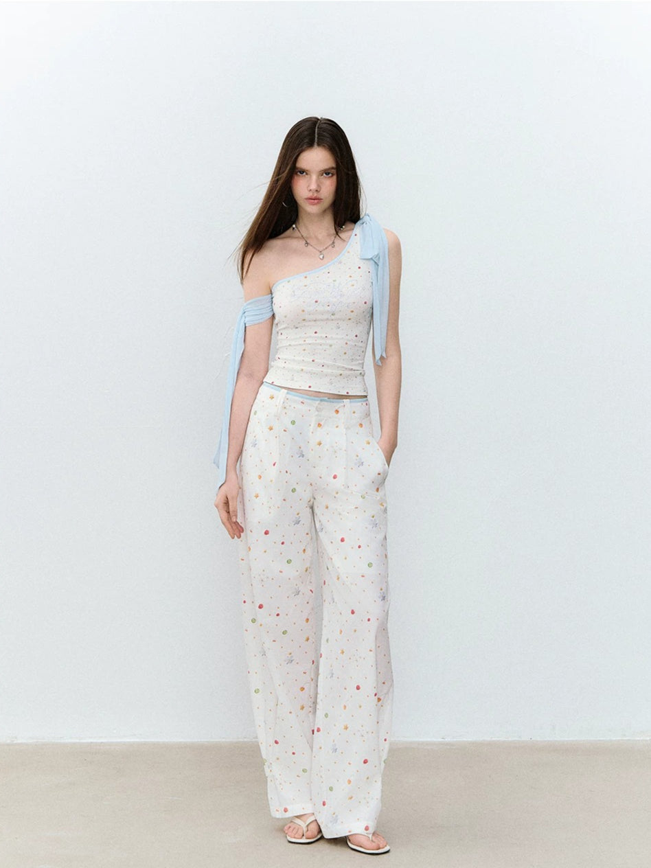 Printed One-Shoulder Top