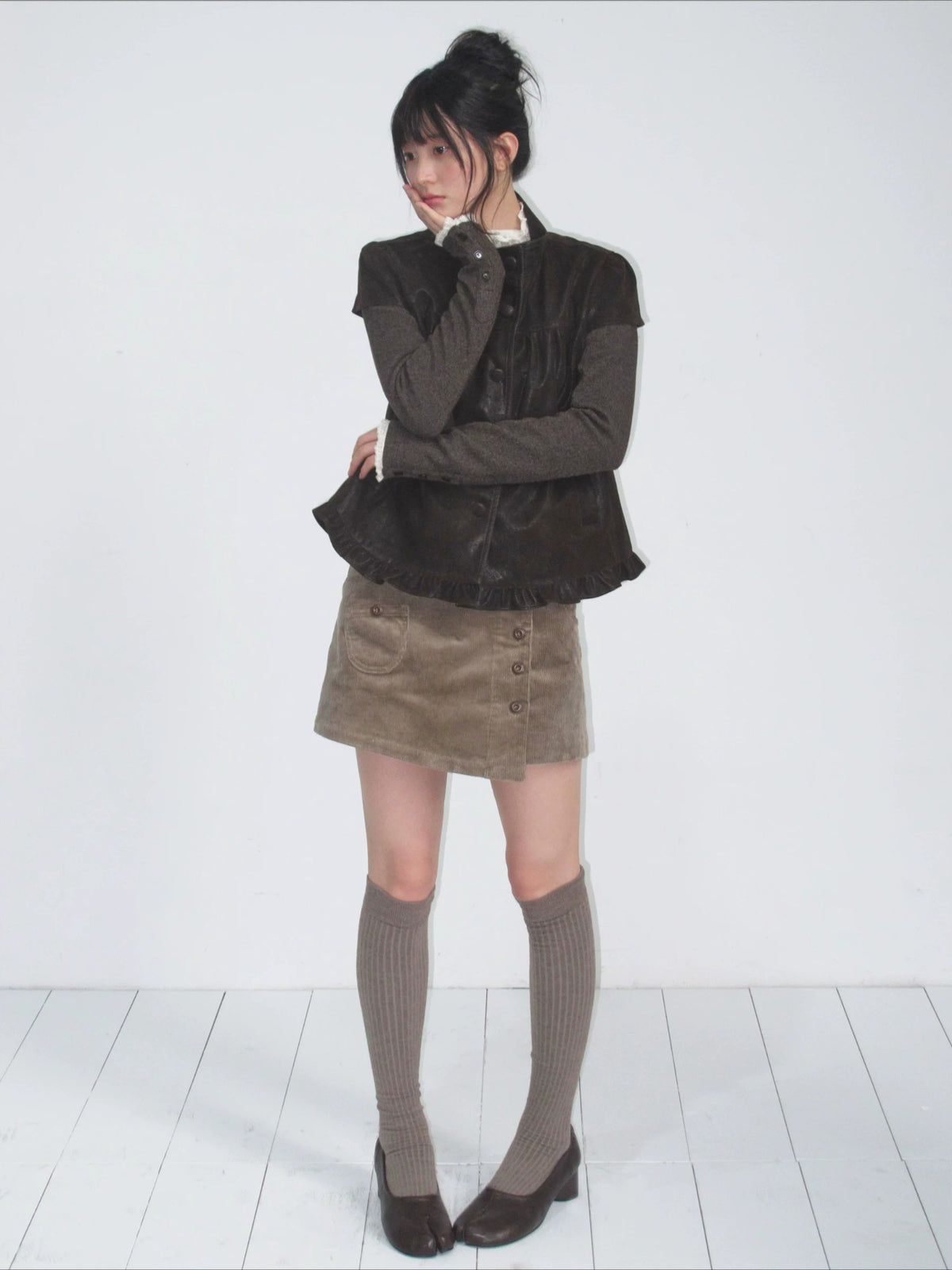 Oat Gray Corduroy Mini Skirt