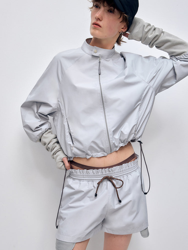 Color Block Outdoor Sports Jacket & Shorts Set