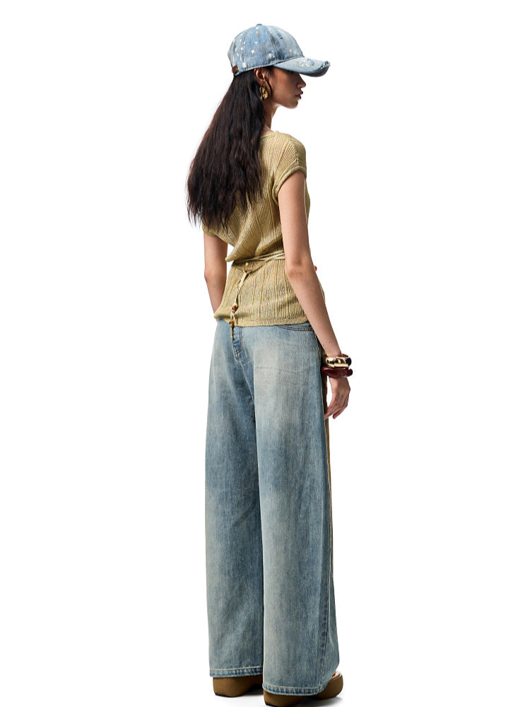 Asymmetric Shoulder Knit Short Sleeve T-shirt