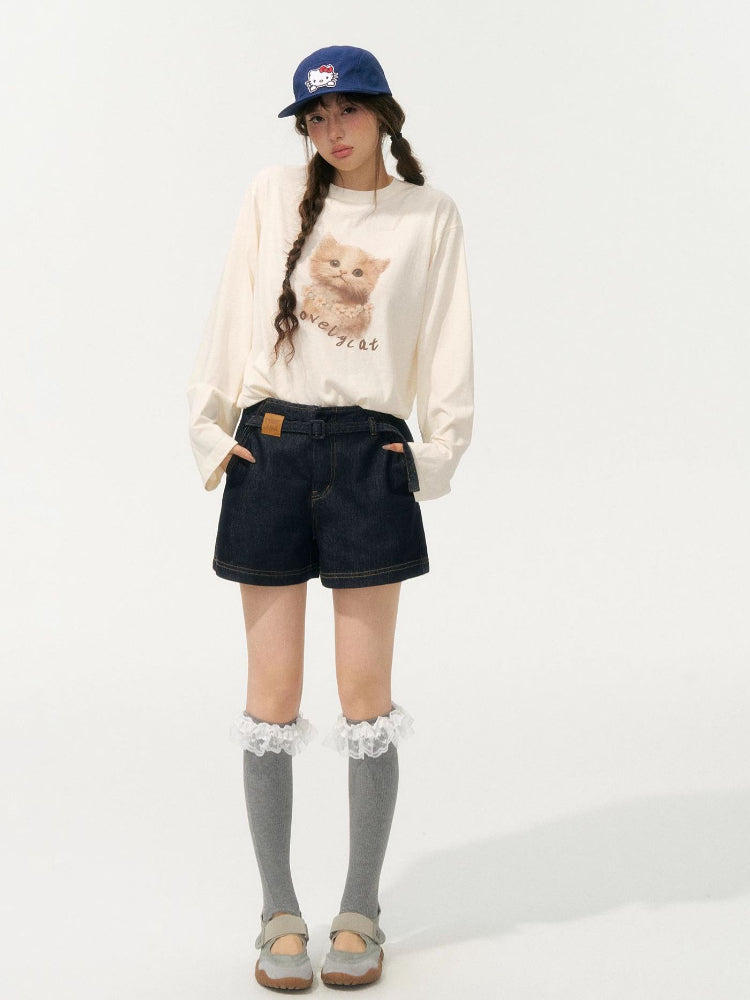 Slimming High-Waisted A-Line Denim Shorts