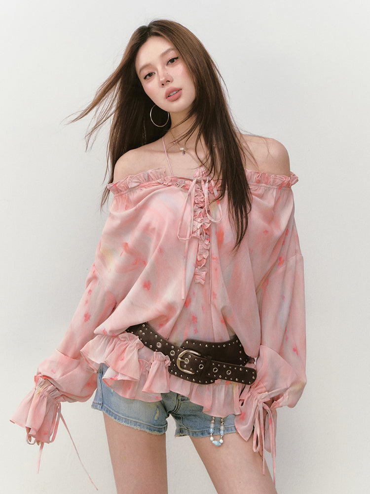 Colorful Floral Ruffled Blouse
