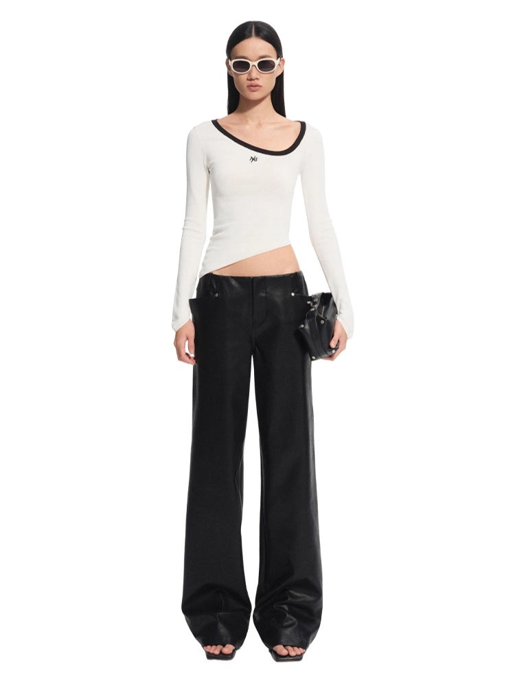 Asymmetric Contrast Neck T-shirt