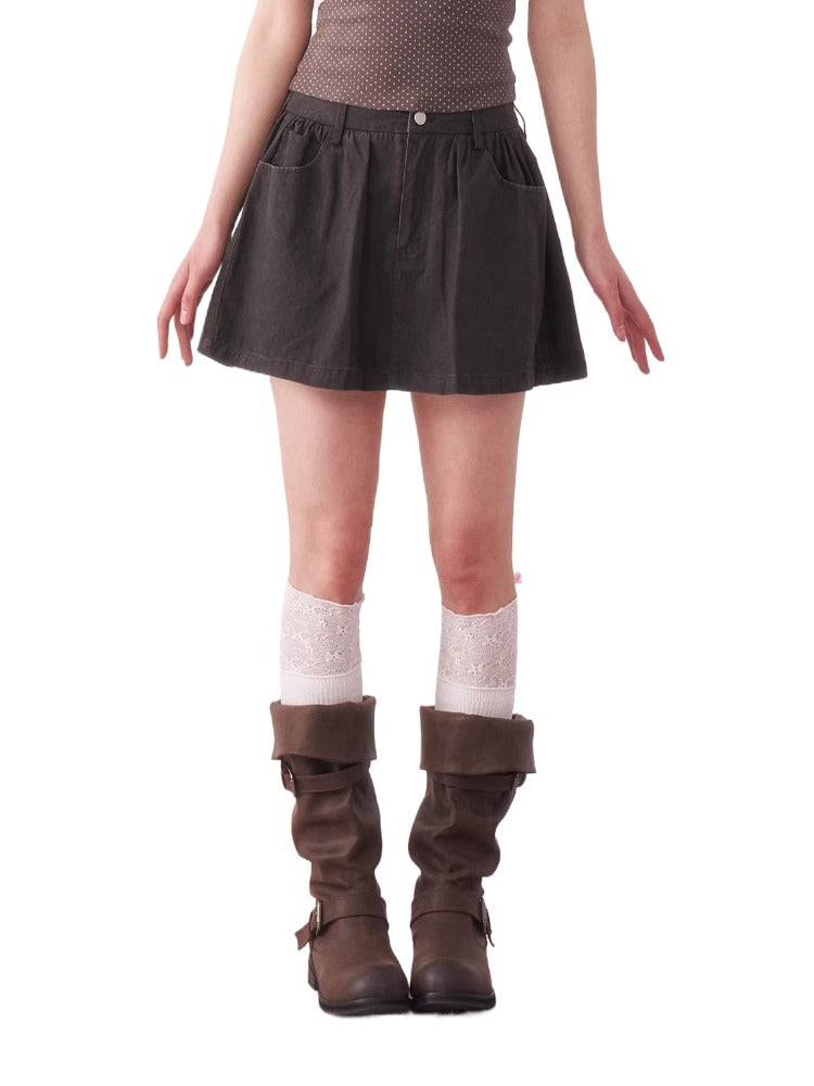 Black Vintage Pleated Mini Skirt