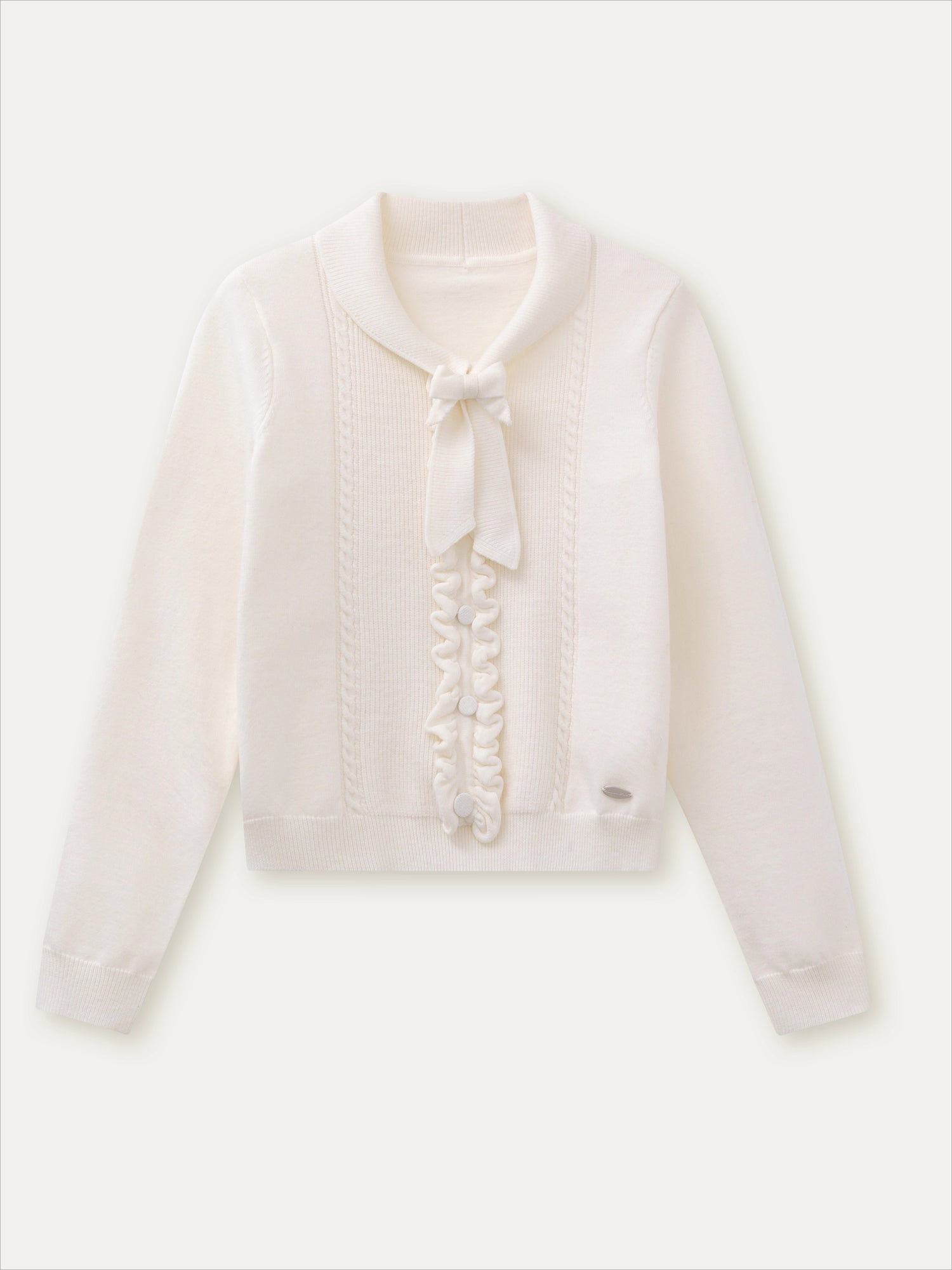 Ruffle-Tie Knit Peter-Pan Collar Sweater