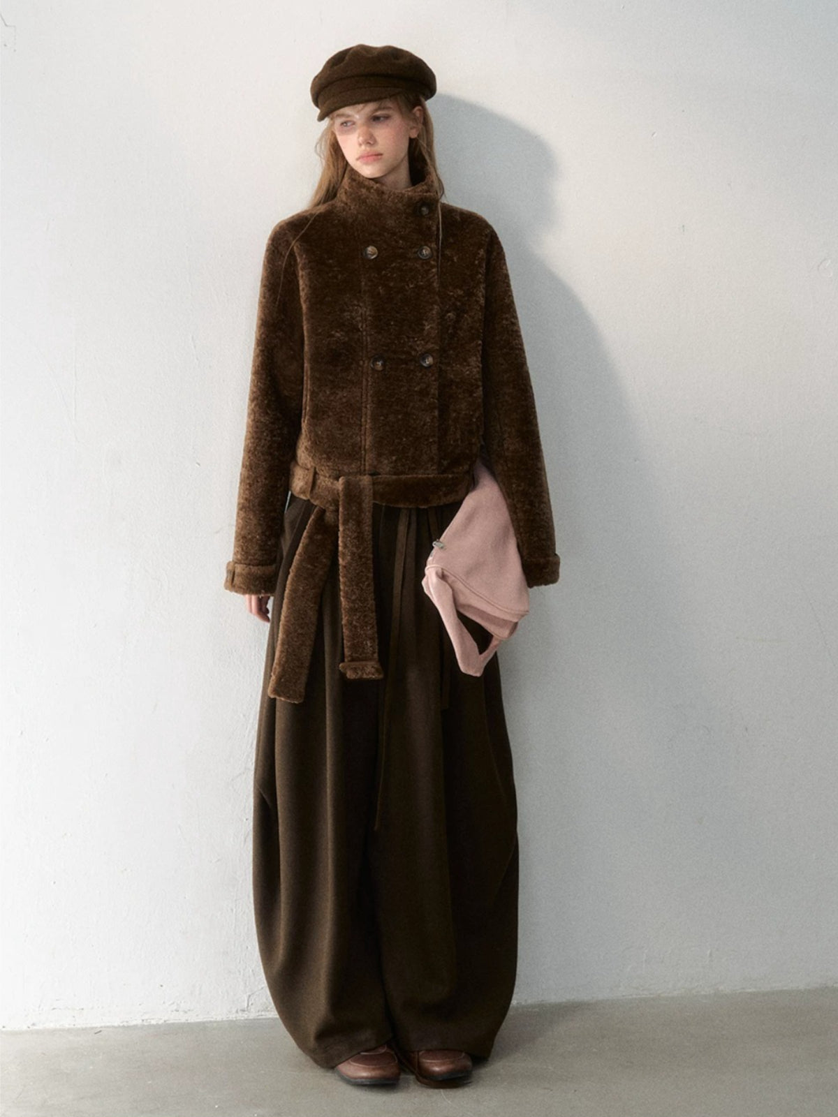 Stand Collar Cropped Fur Jacket