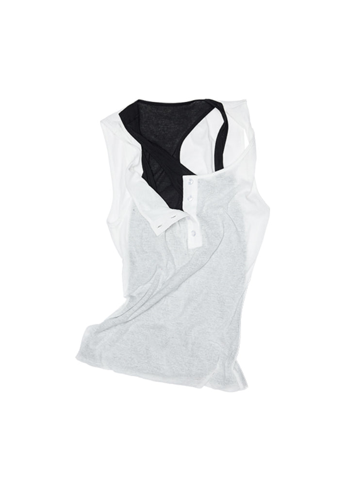 Double-layer Fake Two-piece Color-Blocking Vest