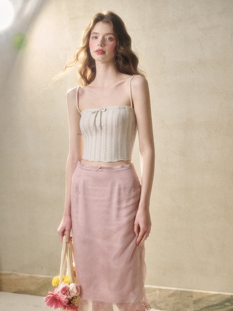 Embroidered Wool Hollow Cardigan & Tank Top Set