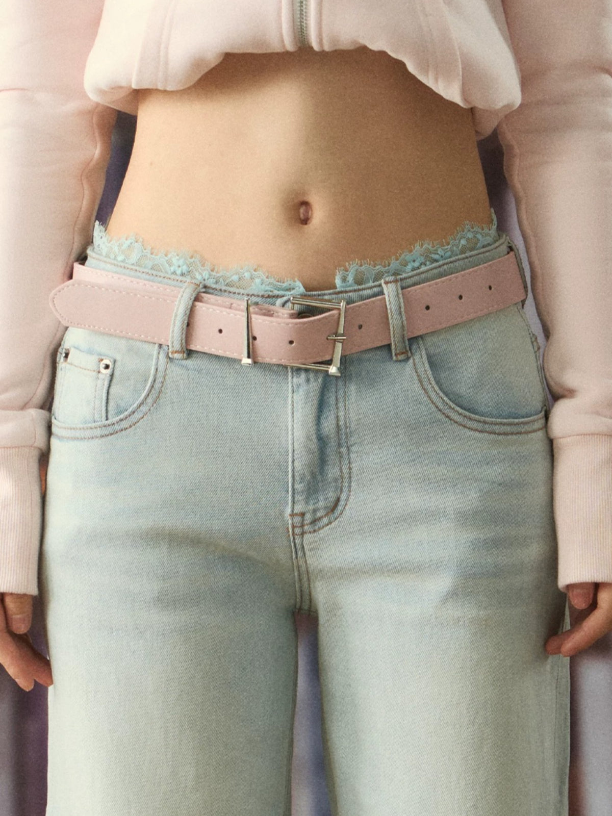 Light Wash Lace Waist Jeans