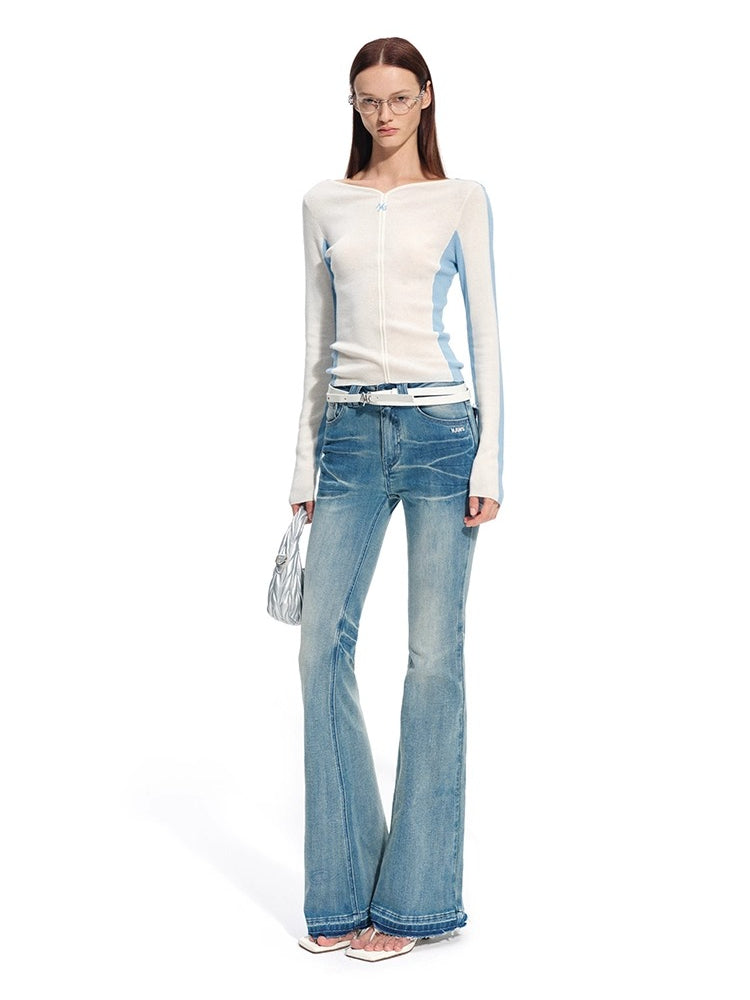 Contrast-Trim Fitted Knit V-neck