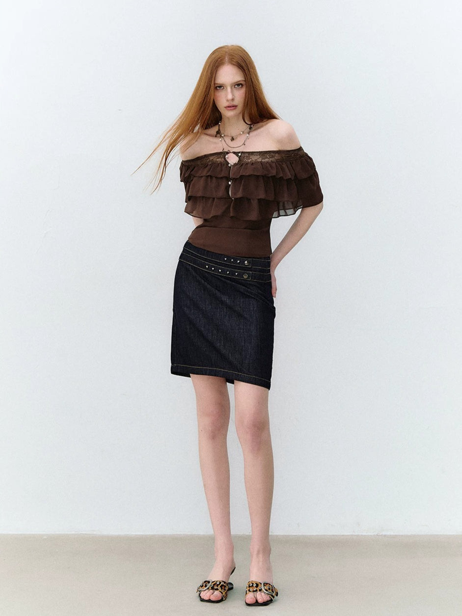 Studded Denim Pencil Skirt