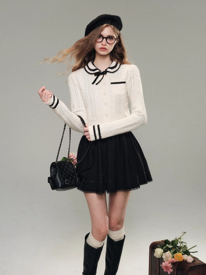 Sailor Doll Collar Knit Cardigan & Skirt Set