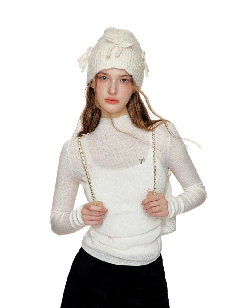 Wool Bow Turtleneck Top