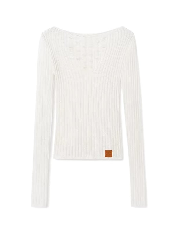 "Blue Ridge" V-Neck Openwork Knit Top