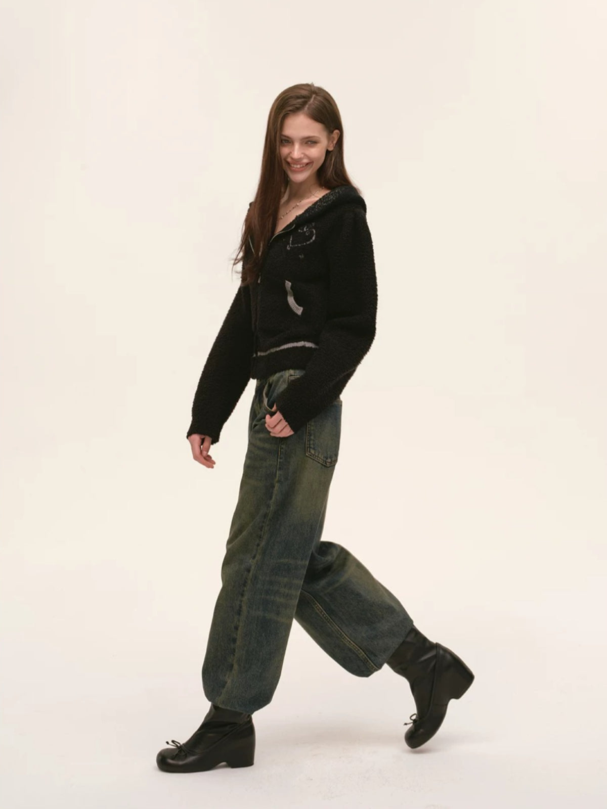 Heart Totem Knit Hooded Cropped Jacket