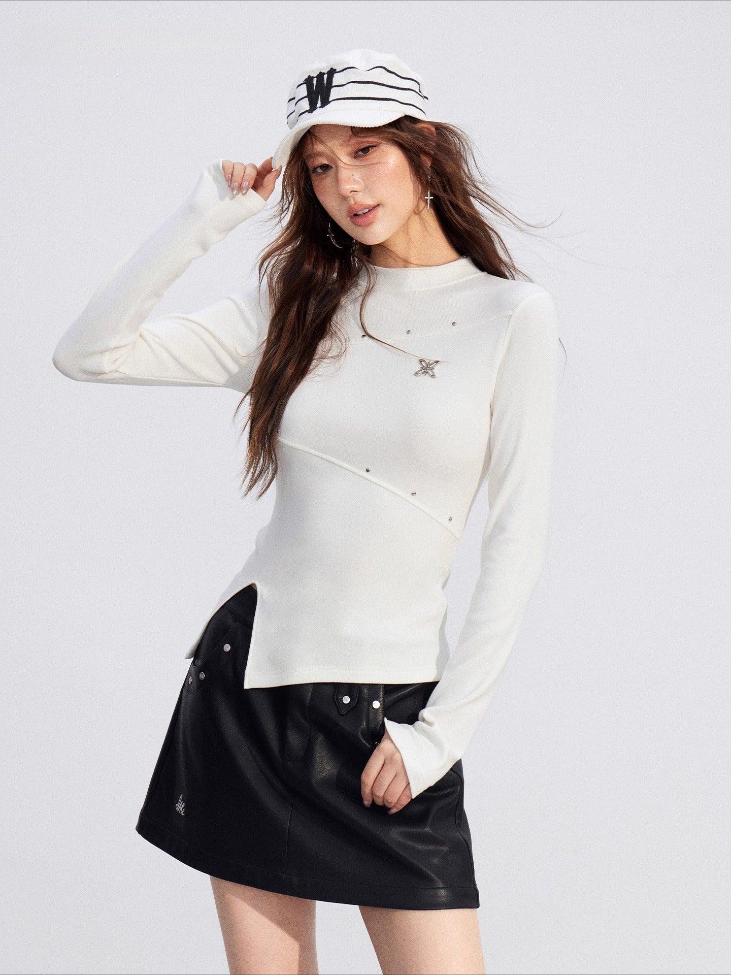 Irregular Slit Knit Long-sleeve Top