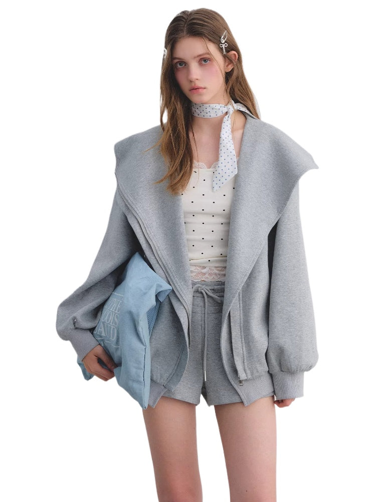 Lapel Zip Hoodie Set