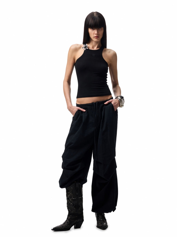 Basic Solid-Color Embroidered Slim-Fit Vest