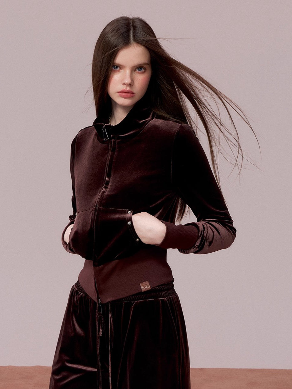 Velvet Sports Sweatshirt & Wide-Leg Pants Set