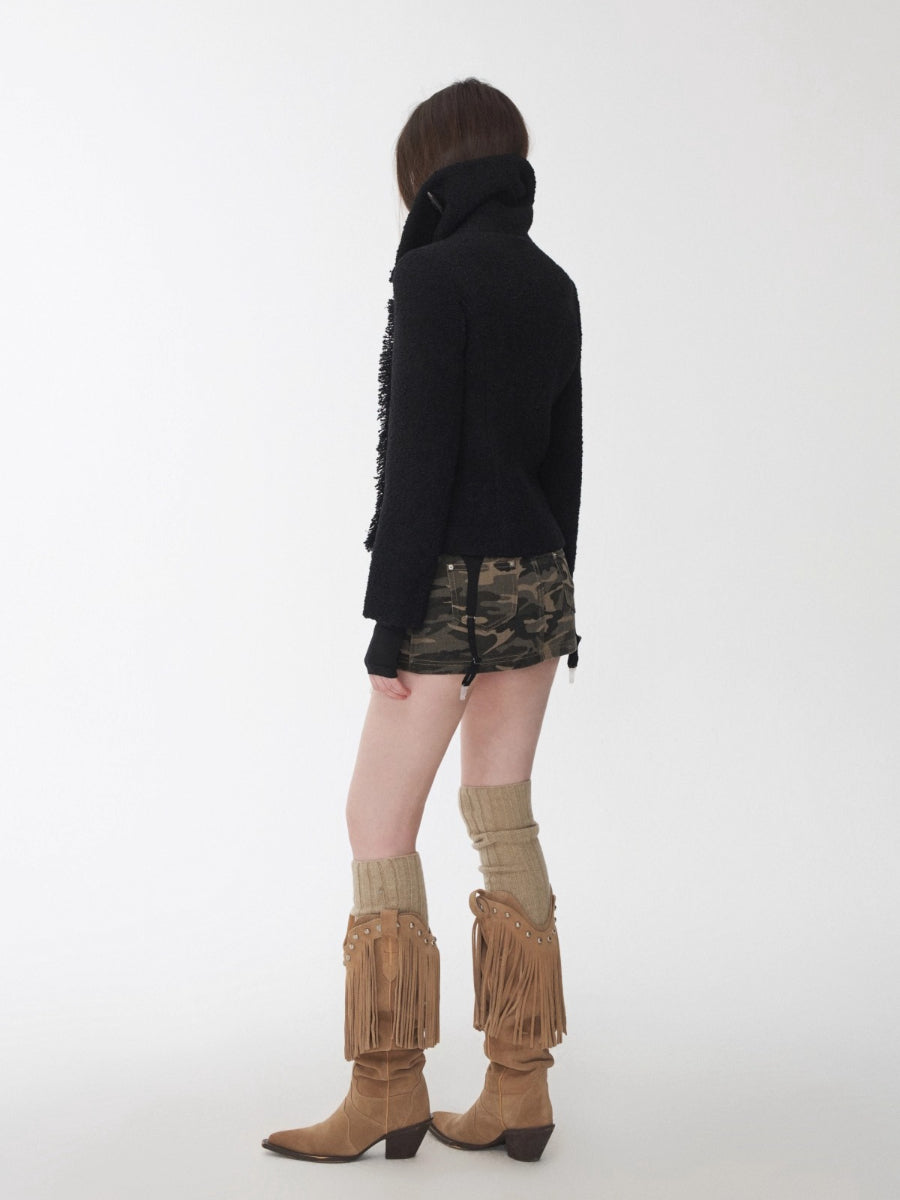 Wool Blend Short Jacket with Horn Buttons