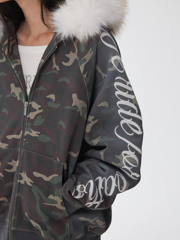 Camo Embroidered Hoodie Sweat Set